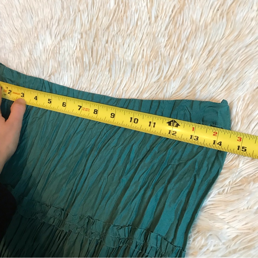 Anthropologie Snak 100% Silk Crinkle Skirt Teal Size 4 - Picture 9 of 9